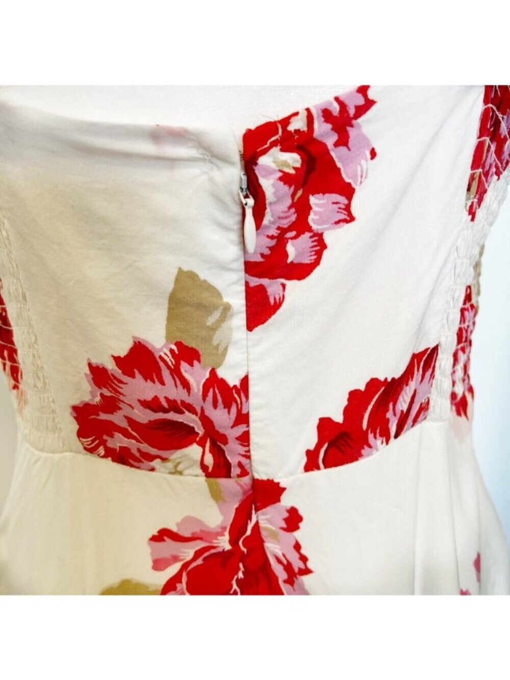 Romantic Coquette Floral Sundress White Red Midi Cottagecore Summer M - Picture 9 of 14